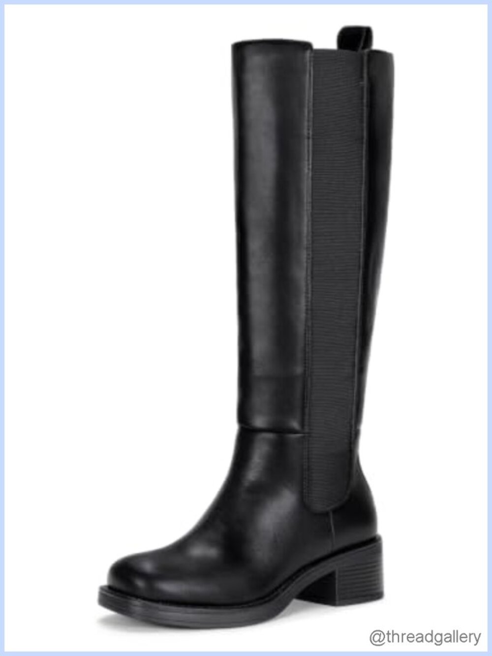 Women's Knee High Boots Elastic Band Round Toe Pull On Faux Leather
